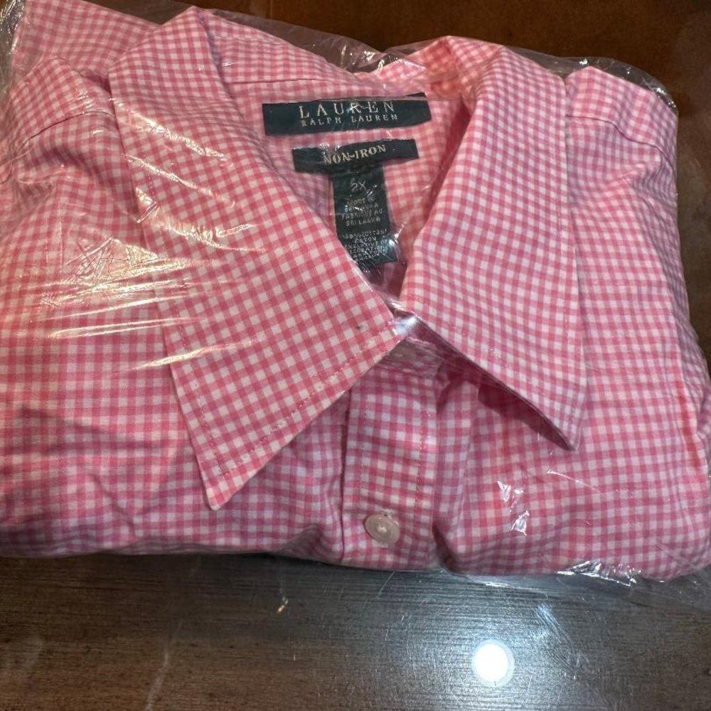 Women's Ralph Lauren Pink Gingham Blouse in Size 2X NWOT